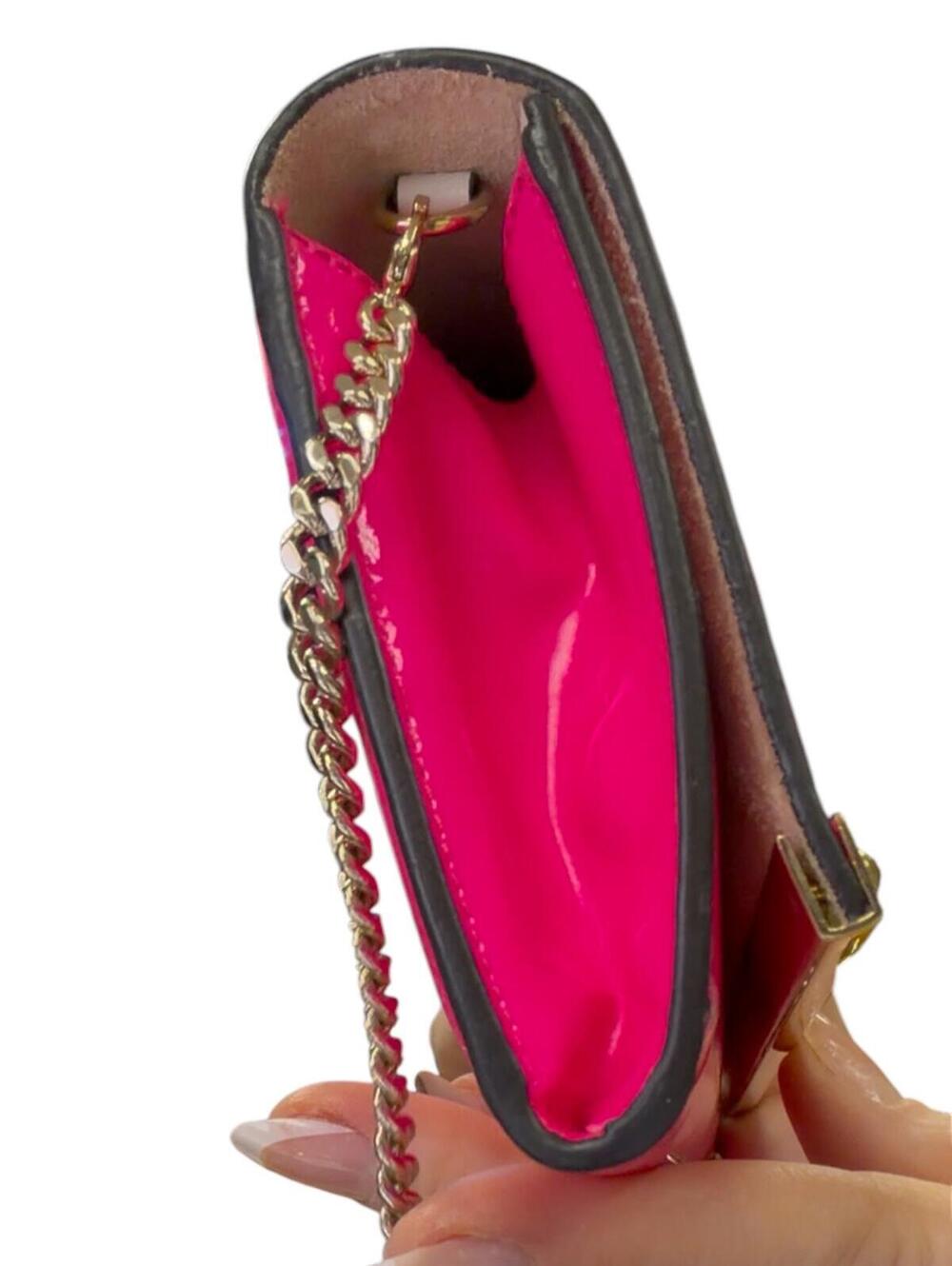 Jimmy Choo Milla Neon Pink Patent Leather Clutch with Chain Strap - Picture 12 of 15